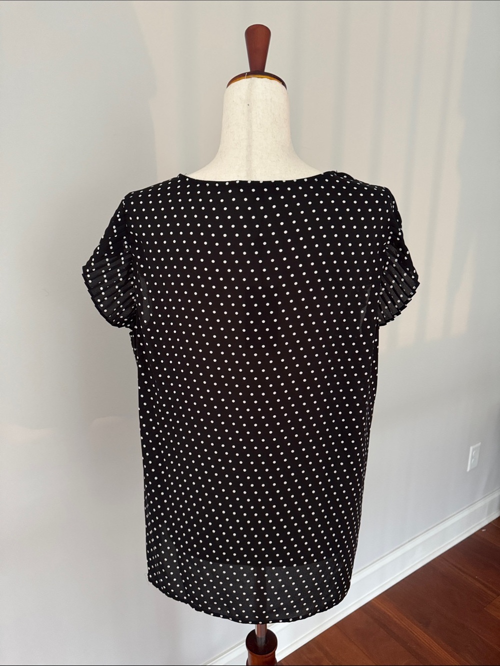 Adrianna Papell Black and White Polka Dot Ruffle Sleeve Blouse - Picture 2 of 5